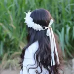 Ivory Flower Crown with Ribbon Tie - Image 2