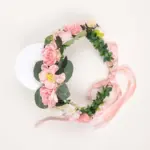 Pink Floral Crown with Ribbon Tie