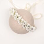 White Floral headband with Ribbon Tie